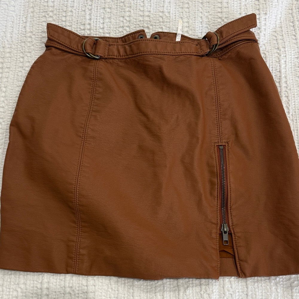 Free People Tan Mini Skirt with Zipper Detail
